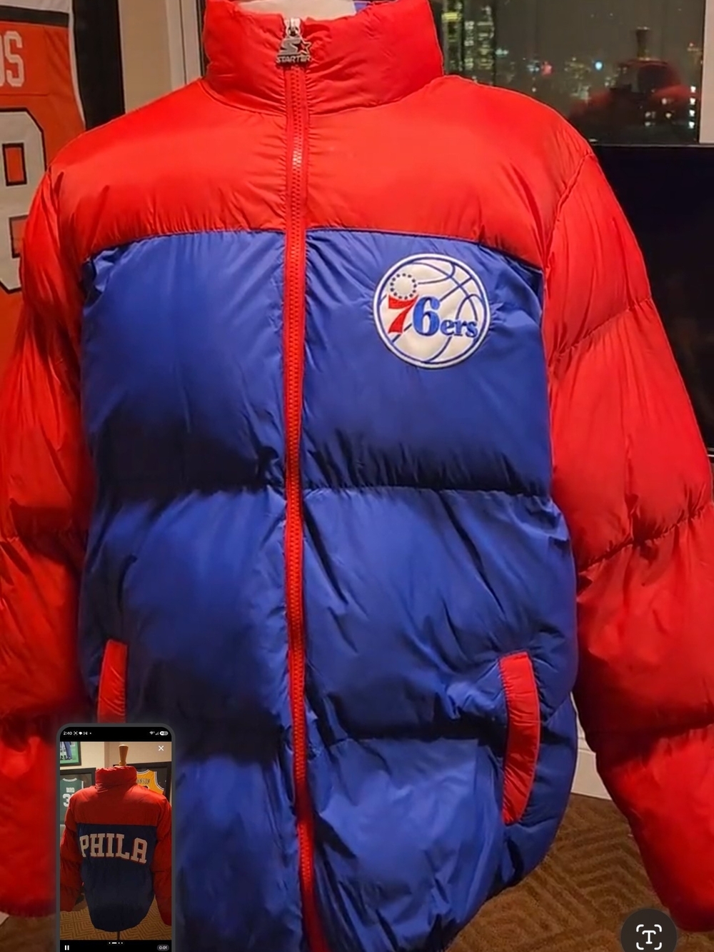 Philadelphia 76ers Red & Blue Puffer Jacket - Team Logo